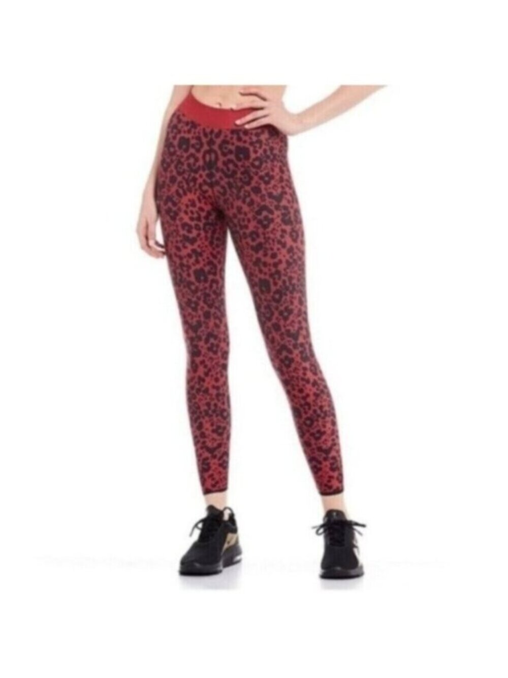 COR Legging Womens Medium Red Black Leopard Animal Print Revolve Sporty $177 USA
